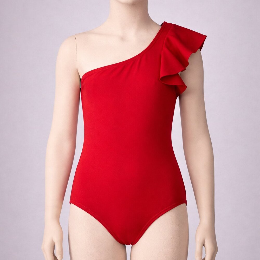 NEW Submarine 1pc Elegeant Red Ruffle Shoulder Tween‎ Swimsuit sz 10 Only